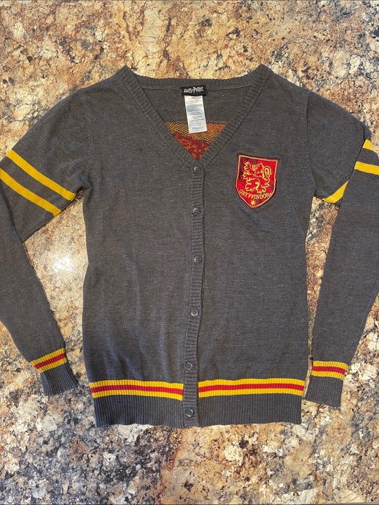 Wizarding World Of Harry Potter Sweaters - Harry Potter Gryffindor Crest Stripe V-Neck Cardigan - Small